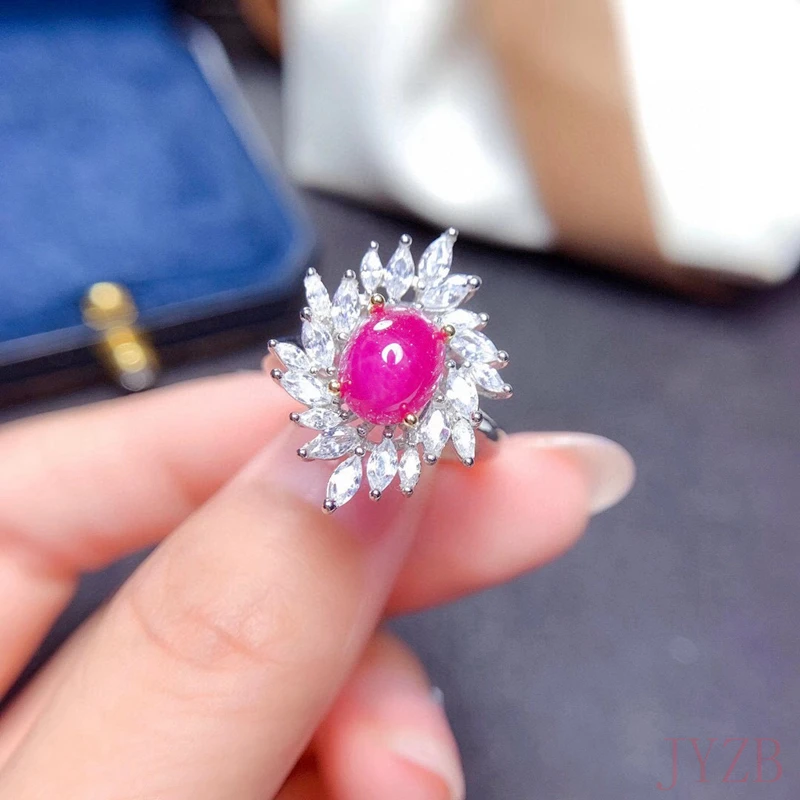 

Boutique Natural plain Burmese ruby ring showy women's gems 925 silver sewn inlaid with fashion trends