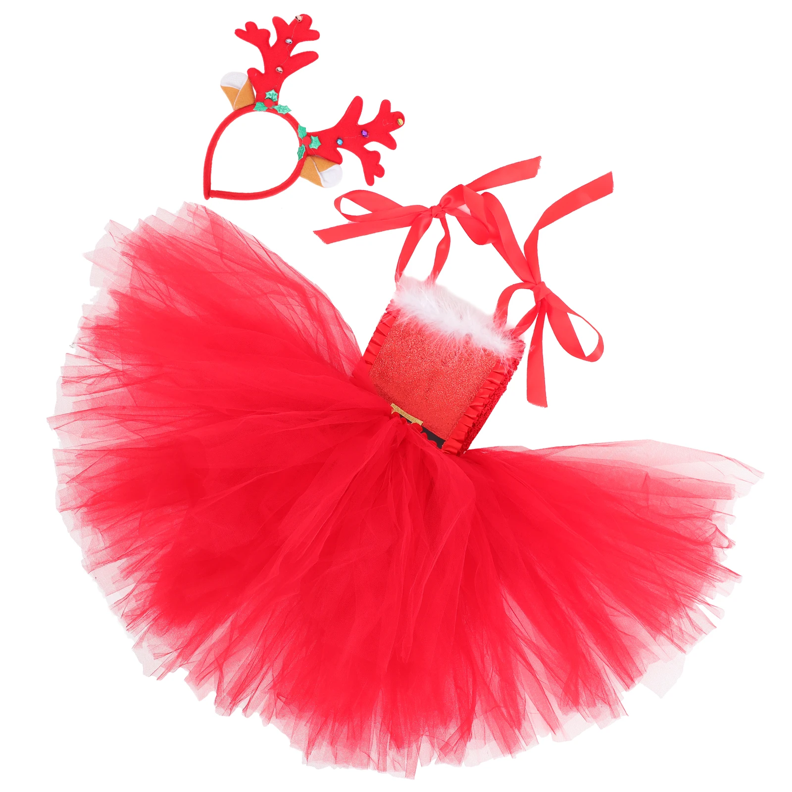 

Christmas Costume Set 100cm M Size Gauze Skirt Antler Headb Kids Dress Party Accessory Deer Hairb Children Skirt