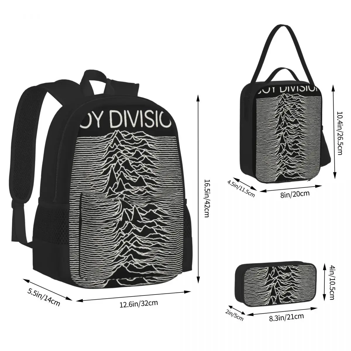 Joy Division Unknown Pleasures Backpacks Boys Girls Bookbag Children School Bags Kids Rucksack Lunch Bag Pen Bag Three-Piece Set
