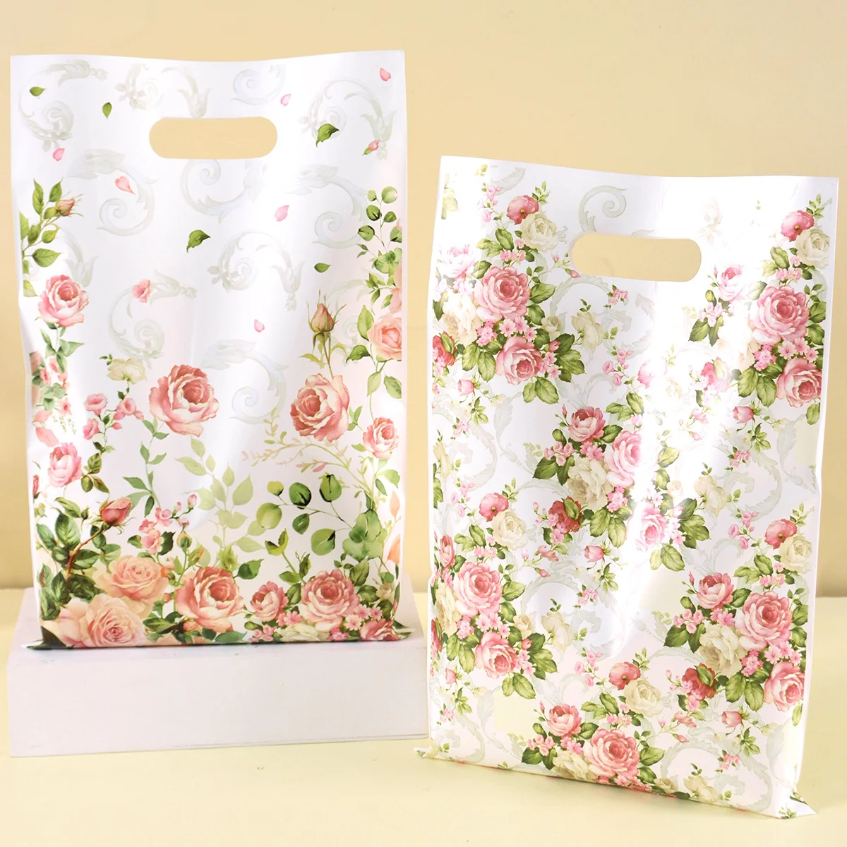 10/20/50 Stück rosa Rosen-Blumen-Handtasche für Mädchen, Party-Geschenkverpackung, Valentinstag, Geburtstag, Partyzubehör, Hochzeitsgeschenke – Detail 2
