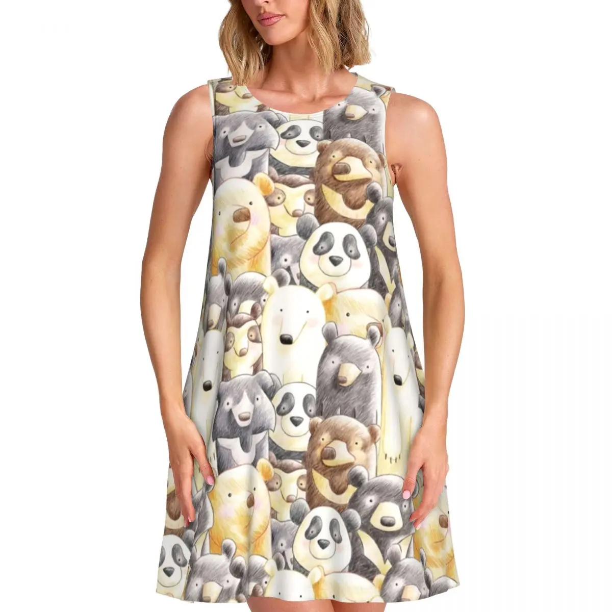 Lots Of Bears Dress It Is a Family Portrait of Bear Grizzly Cute Dresses Summer Oversized Casual Dress Womens Pattern Clothes