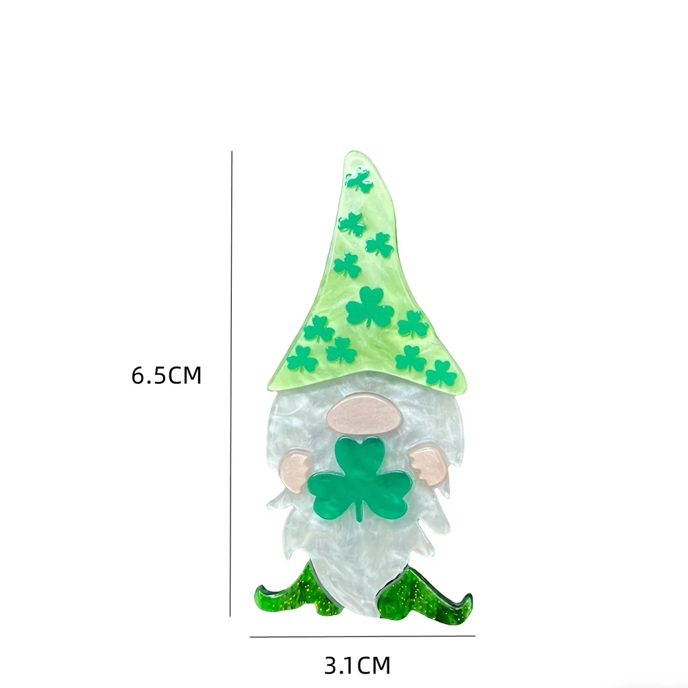 St. Patrick's Lucky Goblin Dwarf Clover Pin Acetic Acid Sheet Acrylic Brooch Banquet Formal Coat and Suit Decoration Accessories