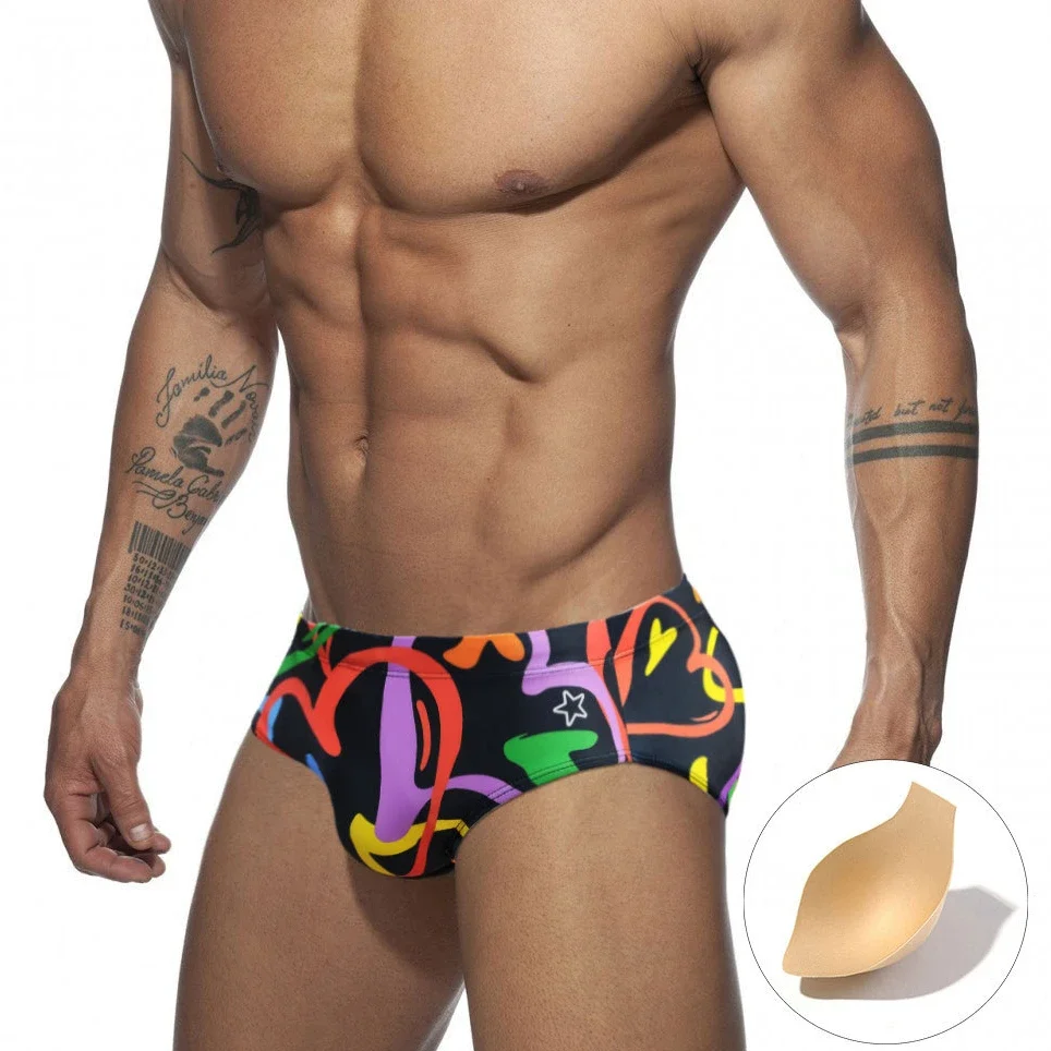 Bañador de corazones de colores para hombre, ropa de baño Sexy con realce, Bikini UXH, ropa de baño para surfear en la playa, 2024