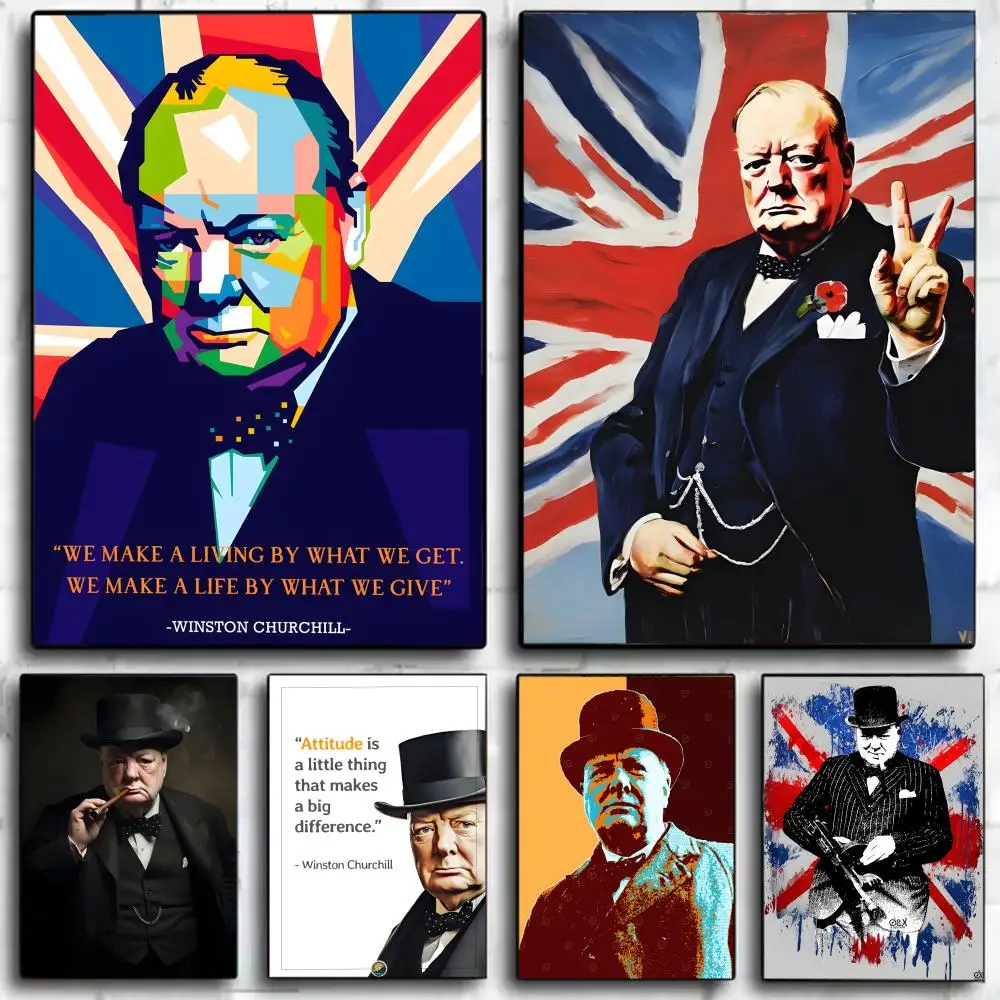 Affiche murale décorative de W-Winston Churchill, politicien résistant, impression artistique, décoration murale, décoration de la maison, cadeau, sans cadre