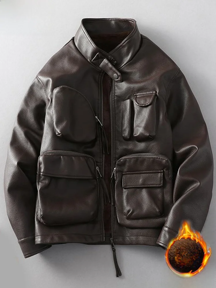 

Мужская куртка TUCANO из натуральной кожи, винтажная, с подкладкой из овчины, длинными рукавами, утолщенная, с воротником-стойкой, на молнии