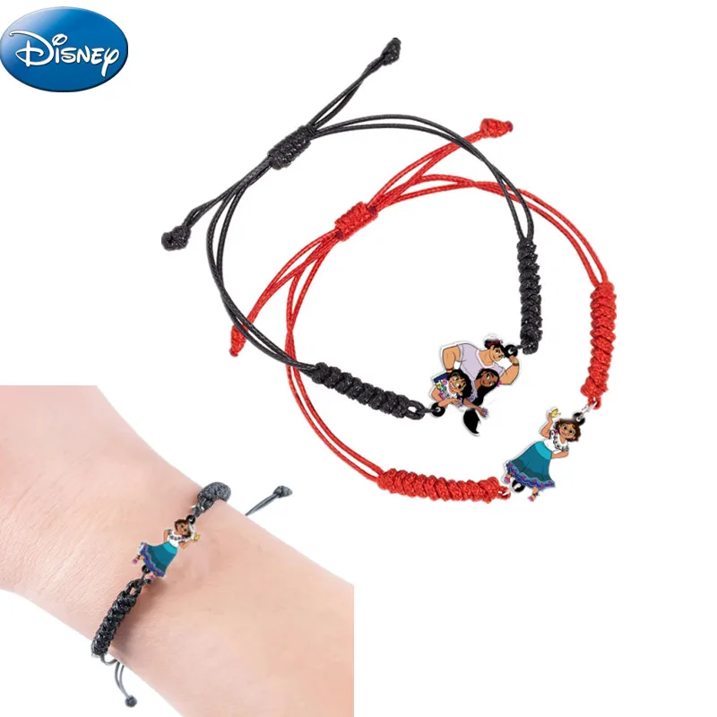 2022 Anime Disney Encanto Acrylic Adjustable Bracelet Mirabel with Isabela Red Black Handmade Epoxy Weave Rope Bracelets Gifts