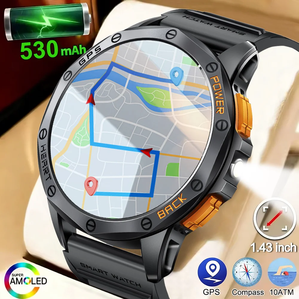 

Умные часы LIGE New T-Rex3 Ultra GPS с GPS-трекером, 1,43-дюймовым AMOLED HD-экраном, фонариком, Bluetooth-звонками, компасом для мужчин, совместимые с Android и IOS.