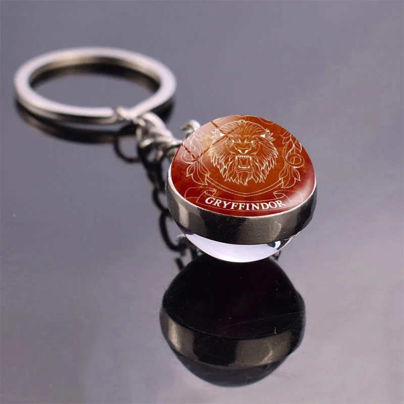 New Luminous Animal Emblem Keychain Lion Eagle Snake Double sided Glass Ball Pendant Keychain Car Children\'s Friendship Gift