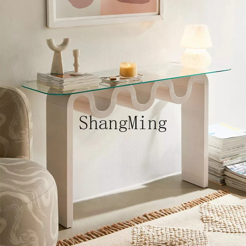 

FG Creative Entrance Table Minimal Light Luxury Tempered Glass Entrance Platform Water Ripple Rectangle Transparent