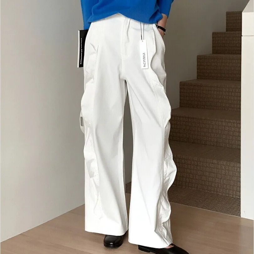 

High Waist Wide Leg Denim Jeans Spring Summer New Style Korean Chic Fashion Casual Loose Fit with Lace Trim Women's Jeans