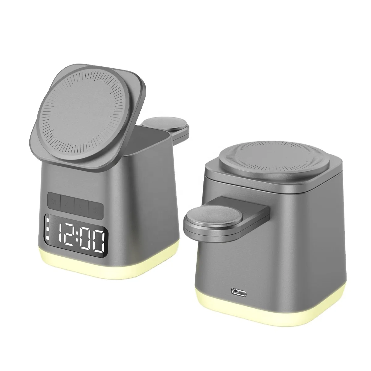 

6-in-1 Wireless Charger with Night Light Magnetic Alarm Clock Foldable Removable Headphones 2A Rated-All-in-One Unit