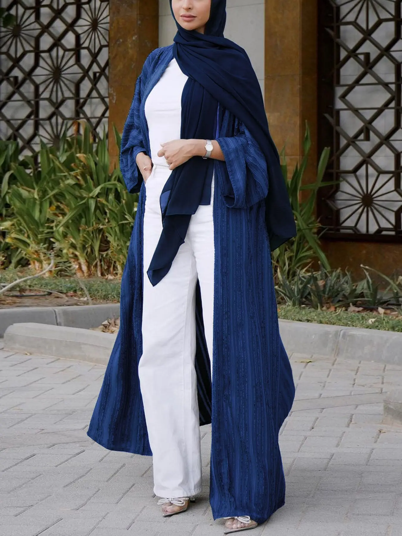 Arab Abaya Kimono Ethnic Solid Striped Retro Full Sleeve Casual Loose Maxi Muslim Women Clothing Kaftan Cardigan Robes