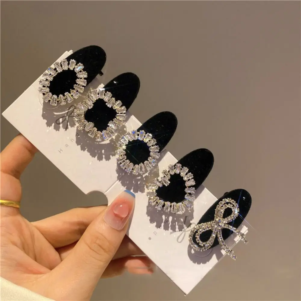 Elegant Hairband BB clip Heart Zircon Rhinestone Girls Hair Clip Sweet Barrettes Velvet Duckbill Clip Korean Style Hairpin