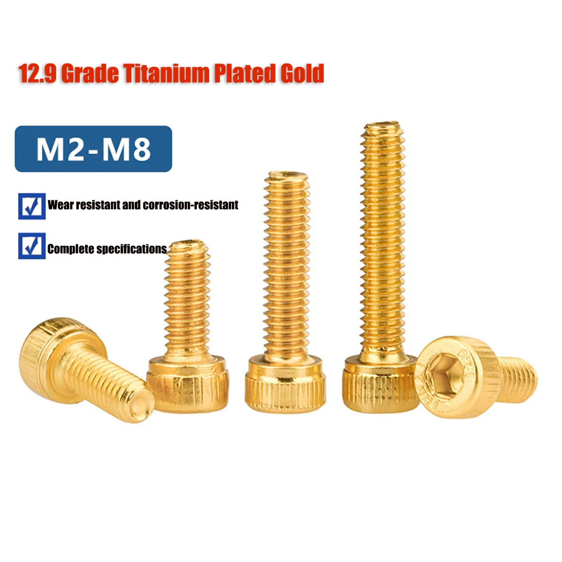 M2 M2.5 M3 M4 M5 M6 M8 M10 12.9 Grade Titanium Plated Cup Head Hex Socket Cap Head Screw Length 4-40mm Allen Key Head Screw Bolt