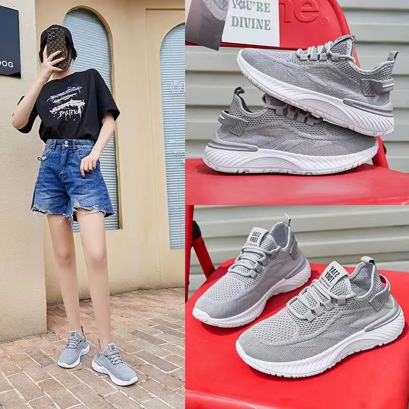 

New design female flying shoes breathable thick bottom increases simple net surface white casual shoes sneakers