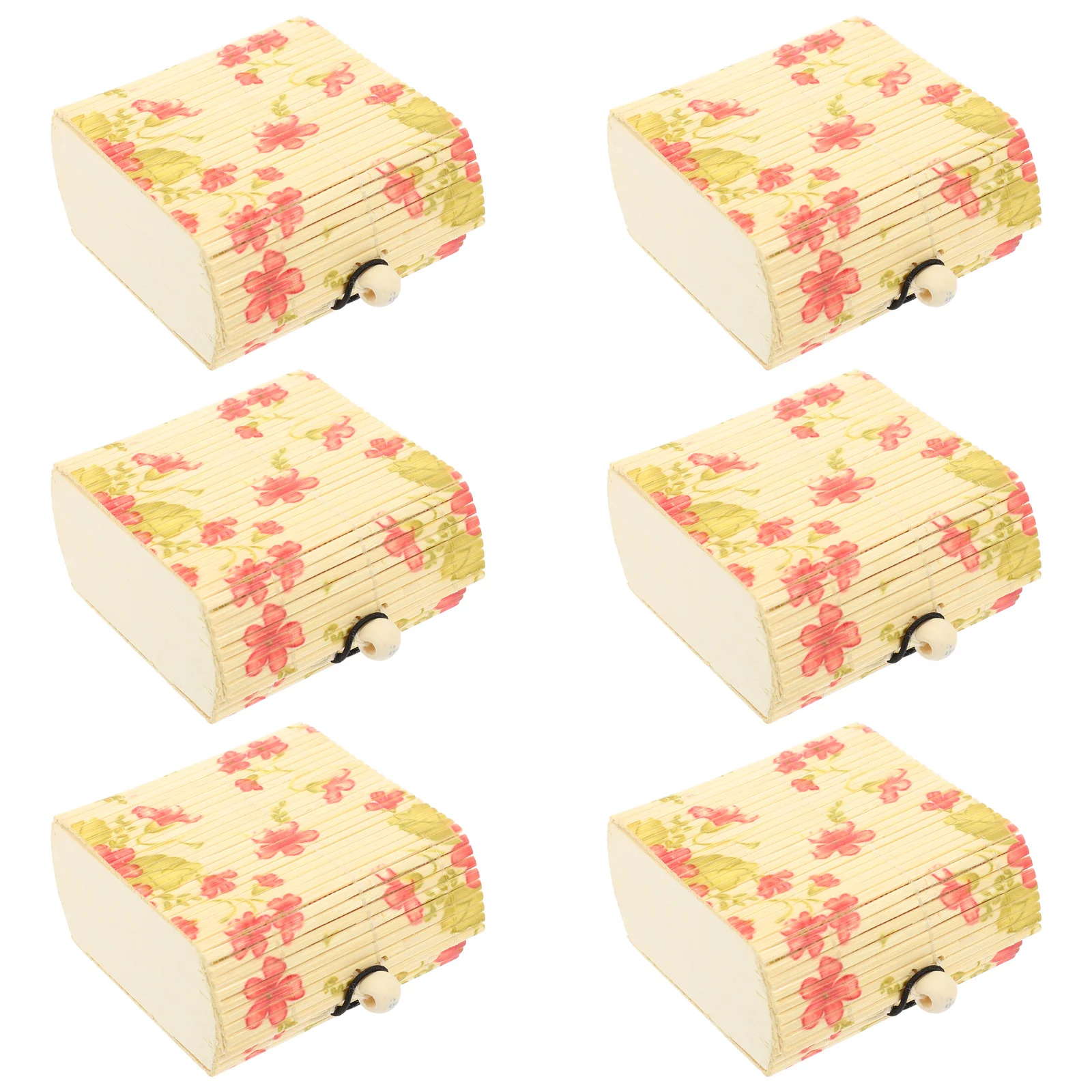 

6pcs Retro Bamboo Jewelry Storage Boxes Vintage Wooden Bead Buttons Decorative Treasure Chests For Rings Earrings Necklace Home