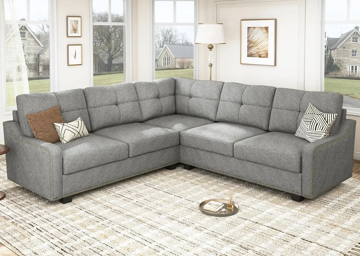 HONBAY Convertible Sectional Sofa L Shaped Couch for Small Apartment Reversible Sectional Couch for Living Room