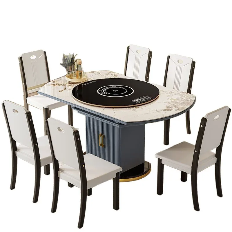 Household multi-functional with turntable Modern simple small apartment retractable folding with induction cooker Dining table