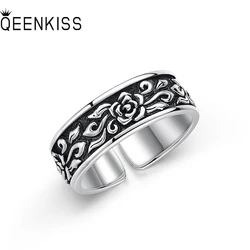 QEENKISS 925 Sterling Silver Vintage Rose Rings for Women Men Birthday Wedding Party Christmas Girl Boyfriend Father Gift RG7025