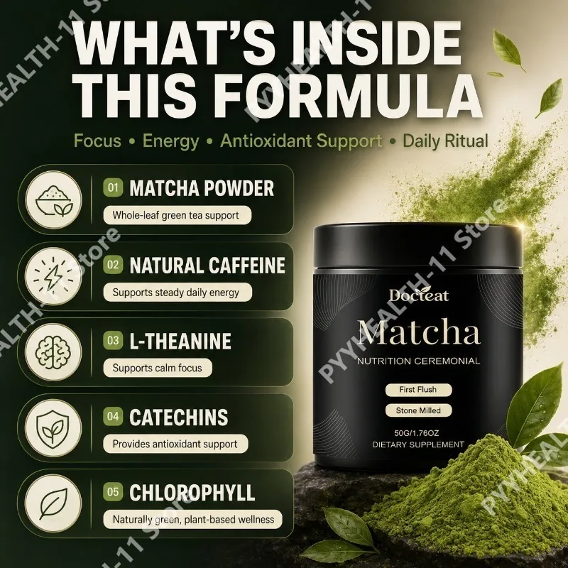 Docteat Matcha Powder Dietary Supplement Daily Energy Focus A Comfortable DigestiveSupport L-Theanine Caffeine Catechins 50g