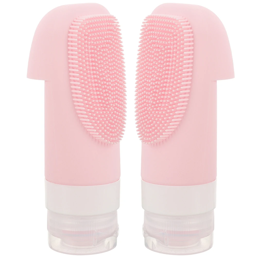 2 ชิ้นซิลิโคนขวดเดินทาง Push Type Dispensing คอนเทนเนอร์เปล่าสีชมพูขนาดเล็กขนาดโลชั่นแบบพกพา LeakProof แชมพู