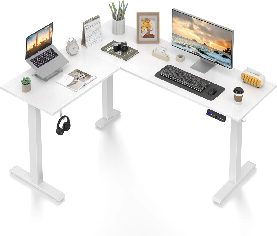 

59 X 47 Inch Height Adjustable Desk, Corner Adjustable Desk Sit Stand Desk Home Office Computer Desk, White