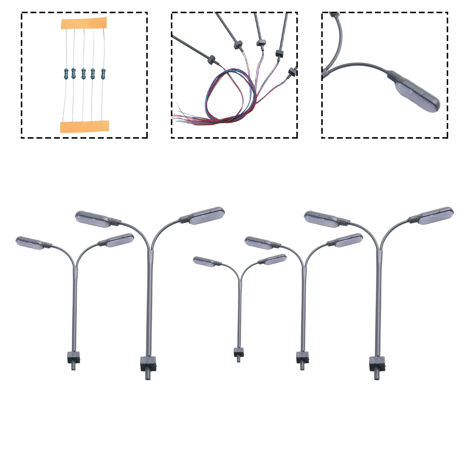 Enhance Your Train Layout with 5Pcs LED Street Lamps Designed for Model Platforms at 1 160 Scale Includes Resistors