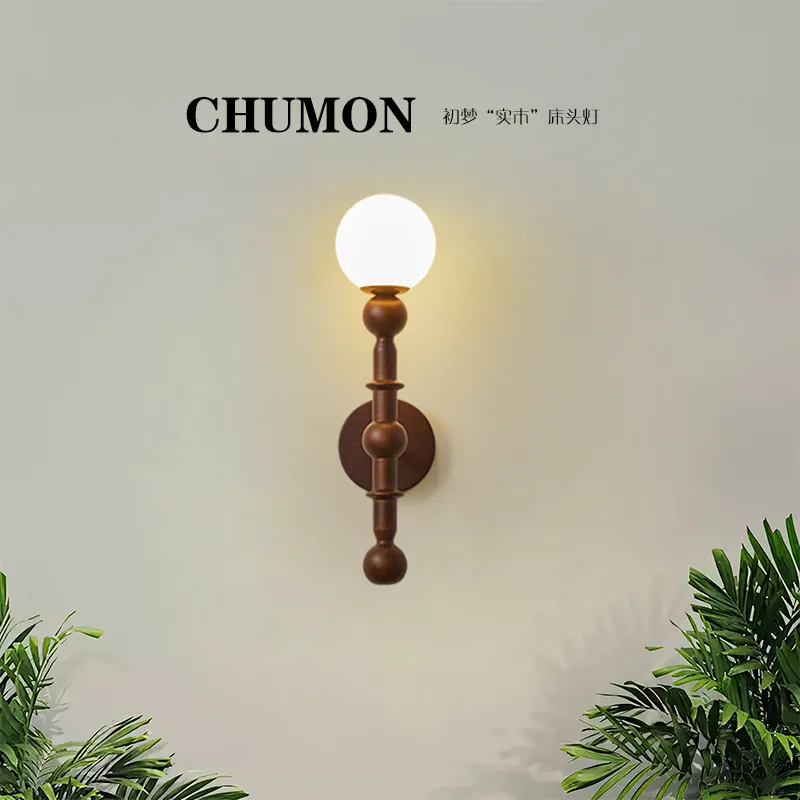 

French Retro Medieval Style Walnut Wall Lights Bedroom Headboard Internet Famous Homestay Aisle Creative Background Wall Lamp