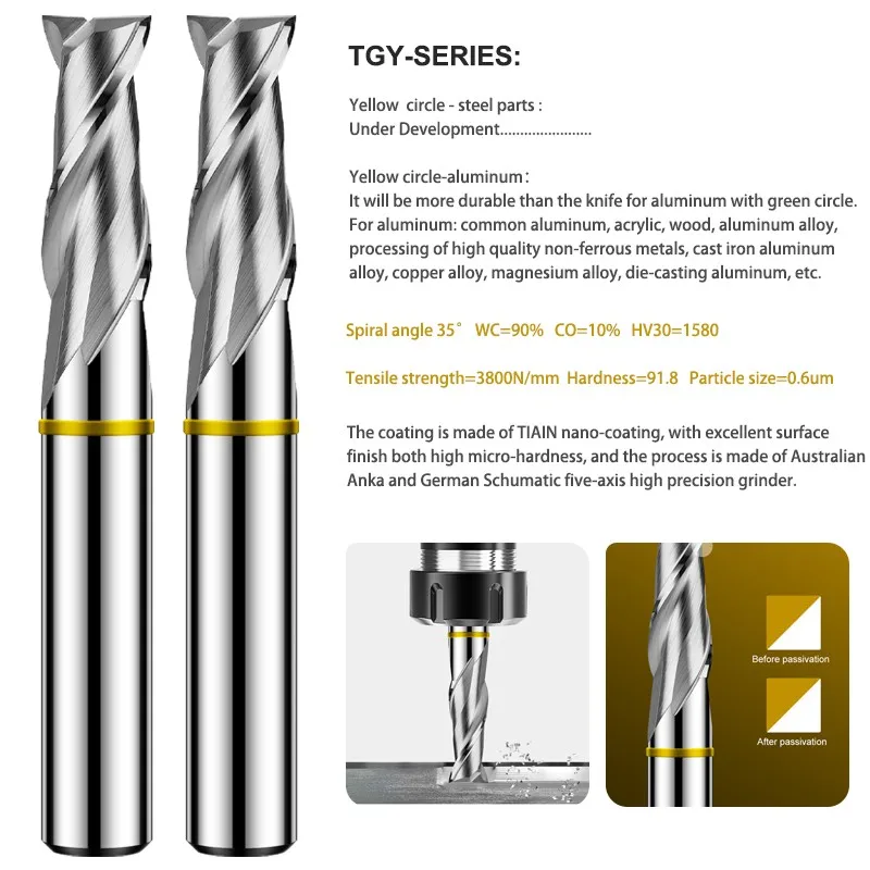 GAMONT TGY-HRC55 2-Flute Color Circle Flat End Mill Tungsten Steel Carbide For Aluminu Milling Cutter CNC Machin Endmills Tools