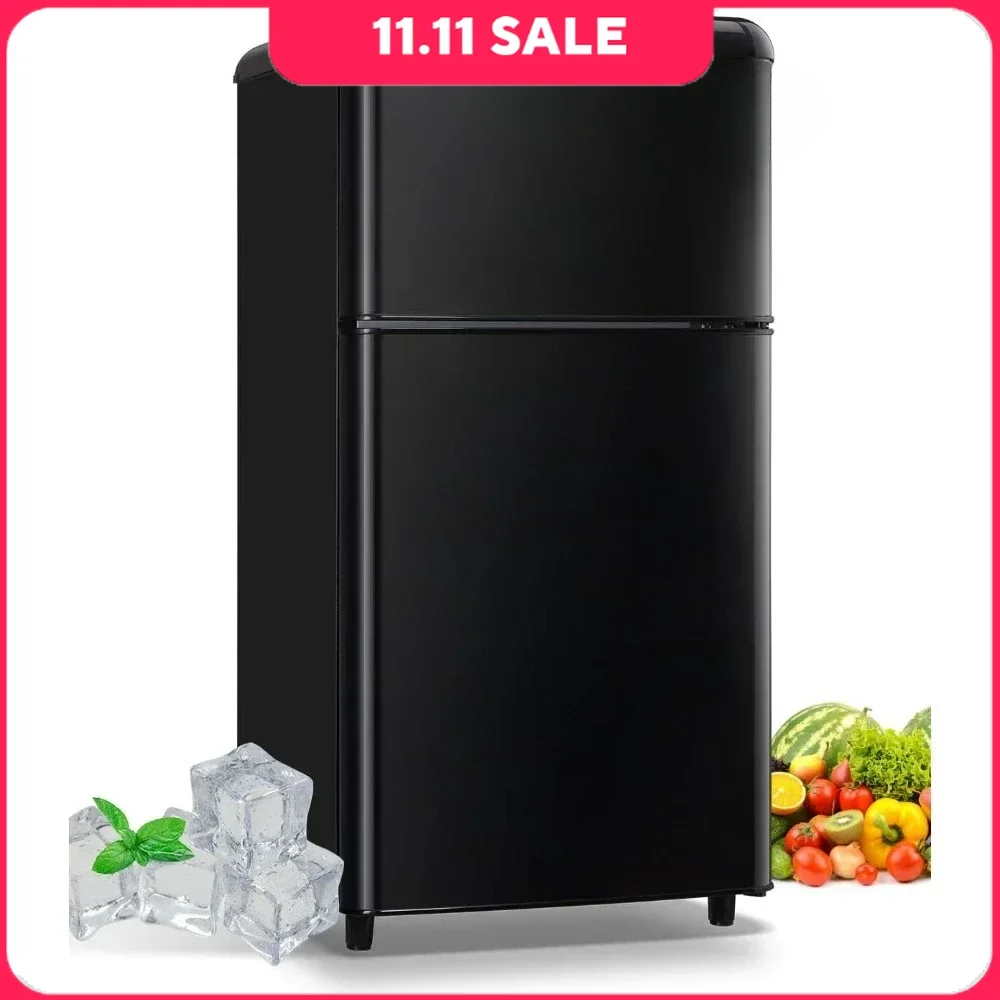 

3.5 Cu.Ft Mini Fridge with Freezer, 2 Door Refrigerator with 7 TEMP Modes, Removable Shelves & LED Lights, Compact Refrigerator