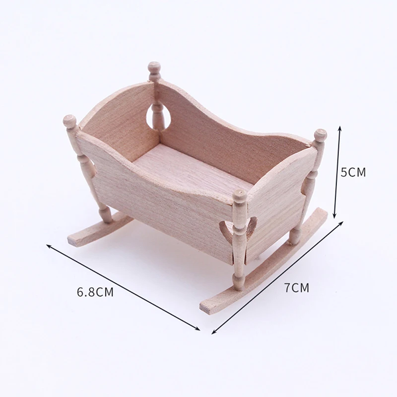 1:12 Poppenhuis Miniatuur Houten Baby Cardle Bed Doen Alsof Spelen Meubeldecoratie