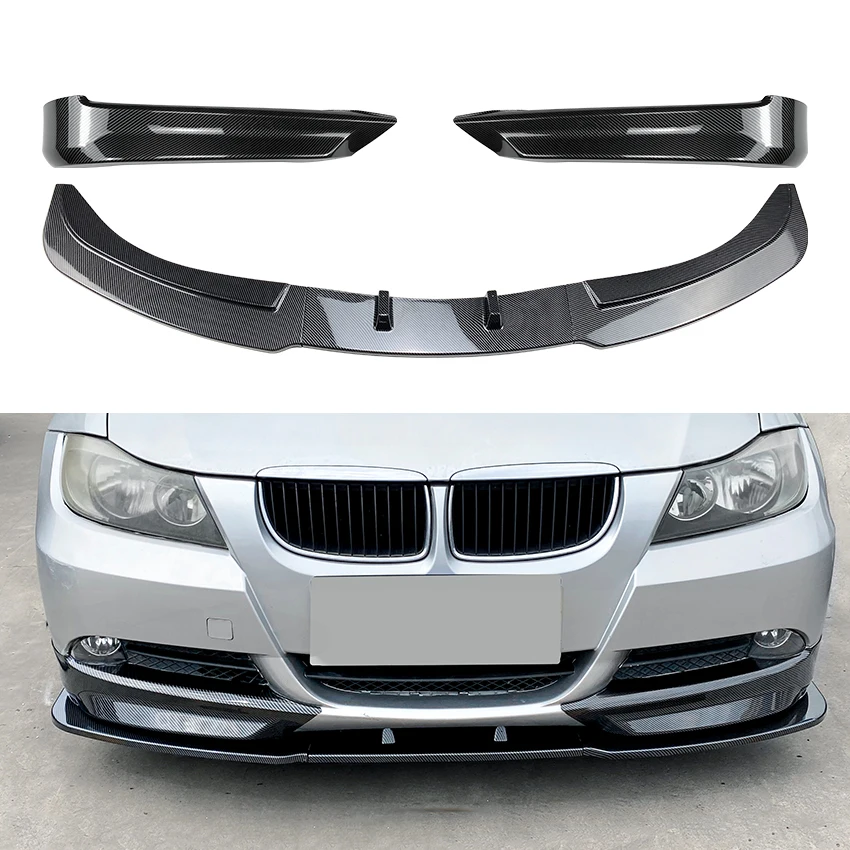 

Front Bumper Spoiler Lip+Side Splitter Cover For BMW 3 Series E90 E91 2005-2008 320i 330i Base Sedan Carbon Fiber Look Blade Kit