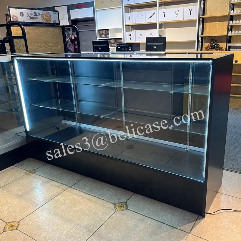 Vitrine de madeira para loja de tabaco, 70 polegadas, visão completa, vitrine de vidro para loja de fumaça com empurrador de gaveta