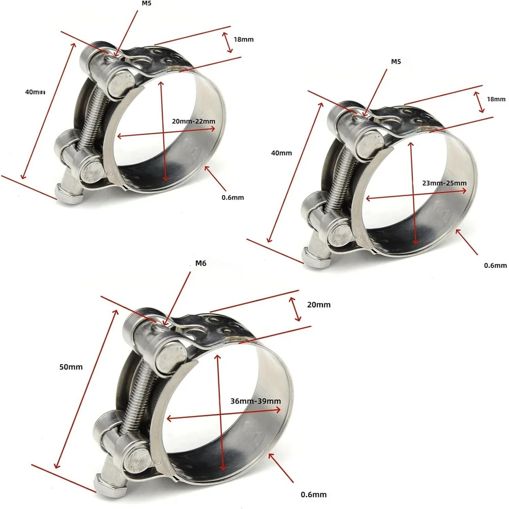 Strong Clamping Device Kitchen 201 Steel Hose Clamps Silver Stainless Steel Pipe Clamps Stainless Steel Construction