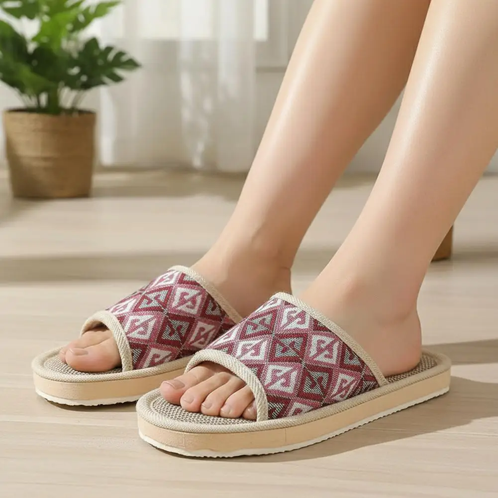 Four Season Couple's Multicolor Linen Slippers Women Indoor Striped Non-Slip Sandals Men Comfort Indoor Floor Breathable Slides image 6
