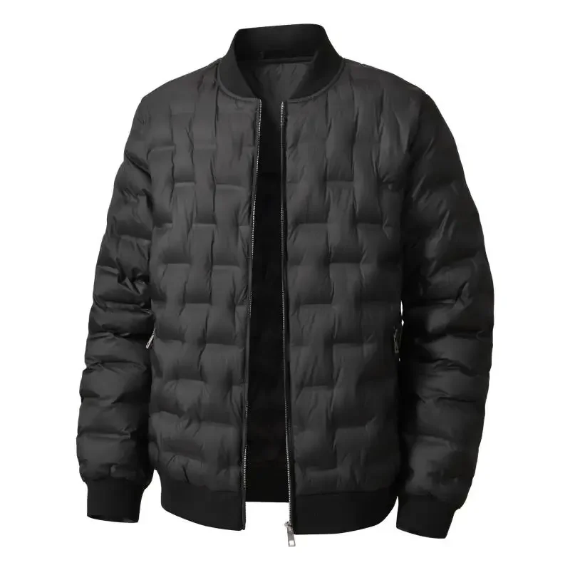 Men's Baseball Collar Parka Jacket Warm Casual Coat Autumn Winter Zipper Outwear Solid Color Fashion Streetwear Windproof