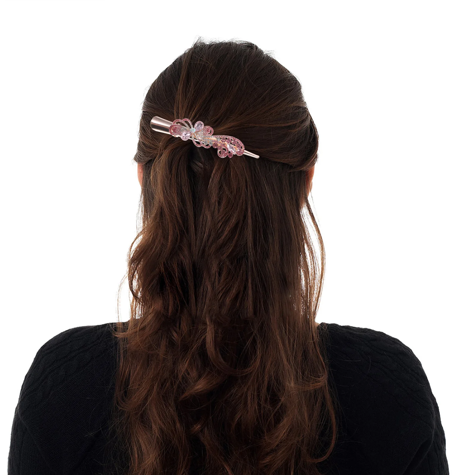 

Rhinestone Hair Clips Women Metal Duck Billed Alligator Flat No Crease Salon Professional Use Hair Accessories Stylist Barrettes