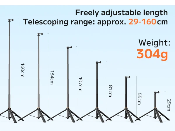 VRIG TP-21S Ausziehbares Stativ-Selfie-Stativ 160cm Schnellverschluss Leichtgewicht für Action-Kamera Smartphone Vlogging – Detail 5