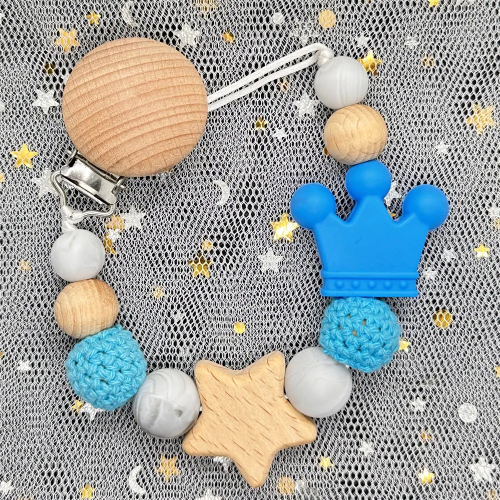 Custom Personalized Name Baby Pacifier Clip Bear Pacifier Chain Holder for Baby Teething Soother Chew Toy Food Grade Dummy Clips