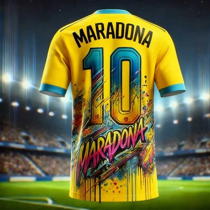 تي شيرت رياضي مطبوع عليه Football King Superstar Maradona للرجال بطبعة تذكارية، تي شيرت رياضي يوميًا في الهواء الطلق وجيد التهوية سريعًا