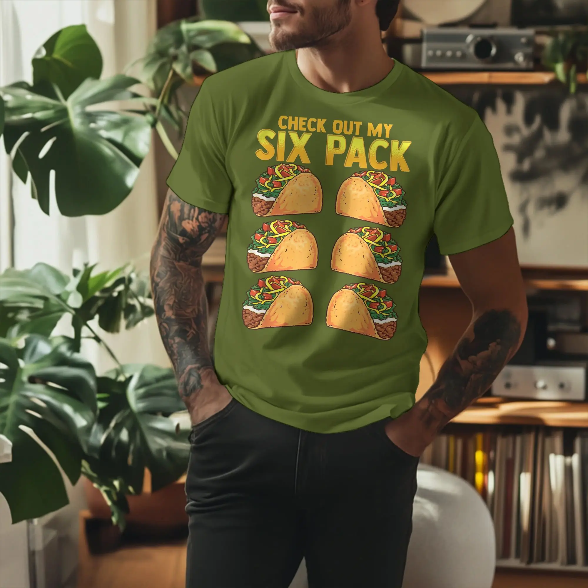 Print Check Out My Six Pack Taco Cinco De Mayo Fitness Gym Tshirts For Men Women Cotton Short Sleeve  O-neck Summer Top Tee