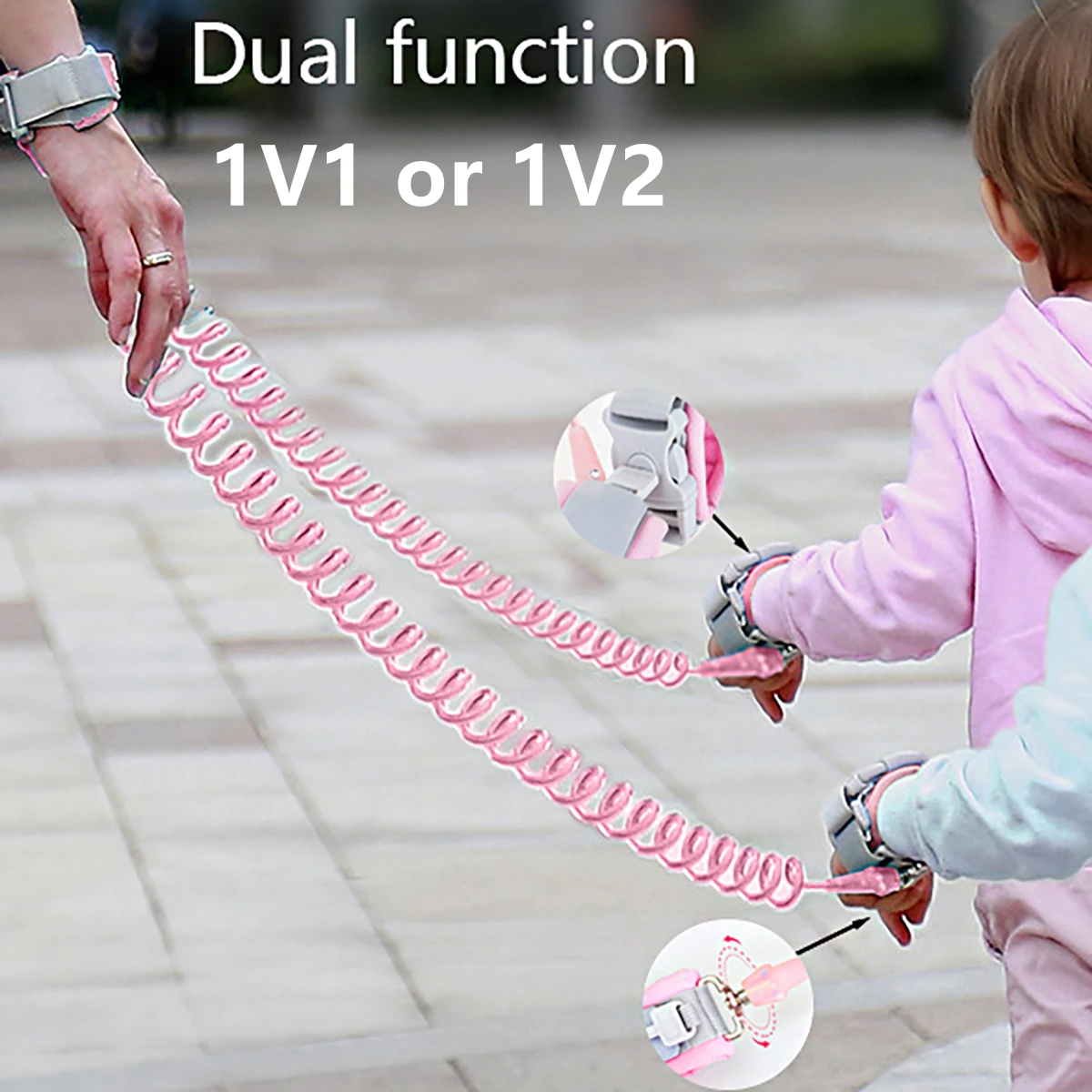 Children's Outdoor Anti Slip Ring Safety Traction Rope Upgrade, One to Two Detachable with Key Lock Anti Loss Spring Rope