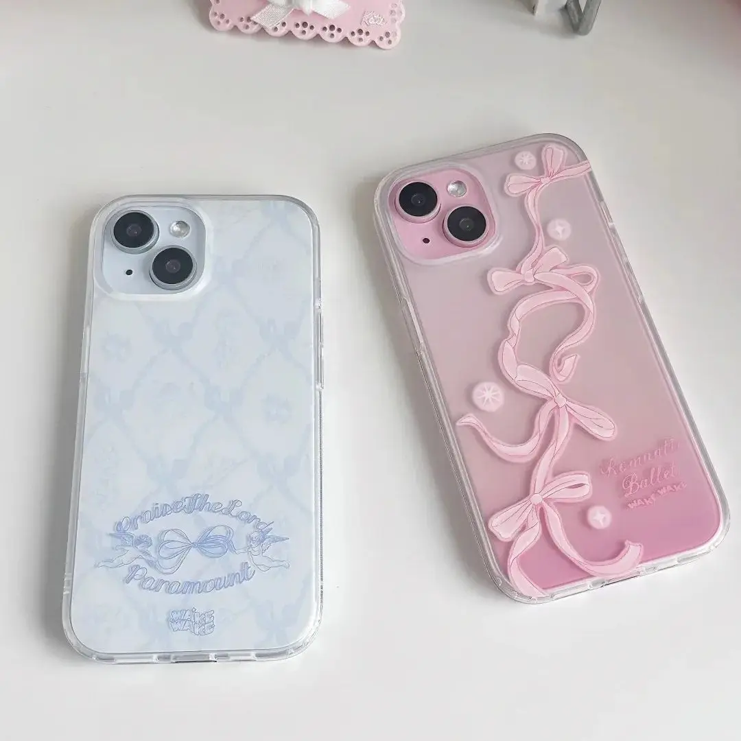 Funda de teléfono coreana de dibujos animados con lazo rosa de Ballet y corazón de chica Premium para iPhone 16 E 15 14 13 12 11 Pro XS Max 7 8 Plus MINI Y2K