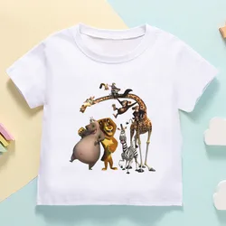 Hot Sale Animals Of Madagascar Lion Zebra Giraffe Print Kids T shirt Girls Summer Tops Baby Boys Clothes Funny Children T-shirt