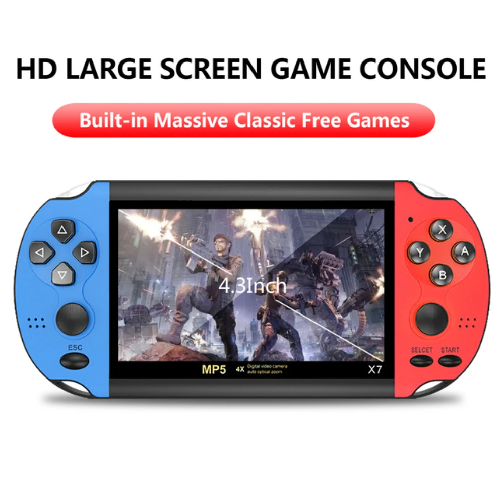 X7 Handheld Game Console with TF Card 4.3 inch HD Screen Retro Game Player Built-in 1000+ Classic Games for Children gift