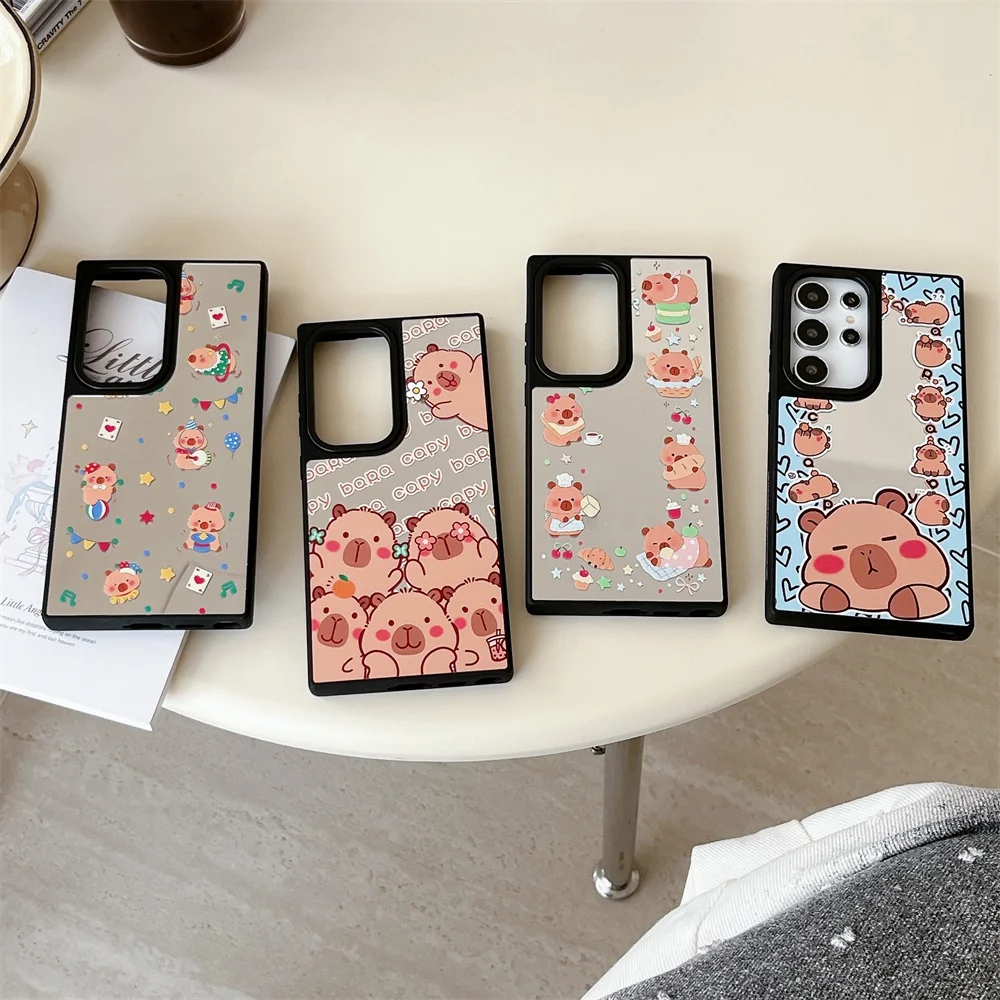 

Fashion Korean Style Cute Capybara Phone Case For Samsung Galaxy S23 Ultra S22 Plus 5G S20 S24 A54 A34 Mirror Protect Cover