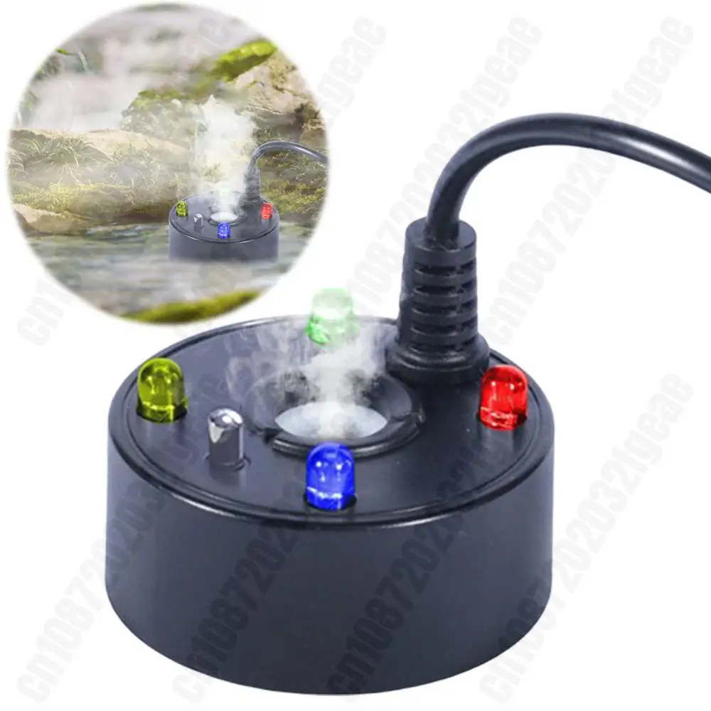 USB Mist Maker Indoor Fountain Mister Fogger 4 LED Lights Small Pond Fog Machine Home Fish Tanks Atomizer Rockery Decoration