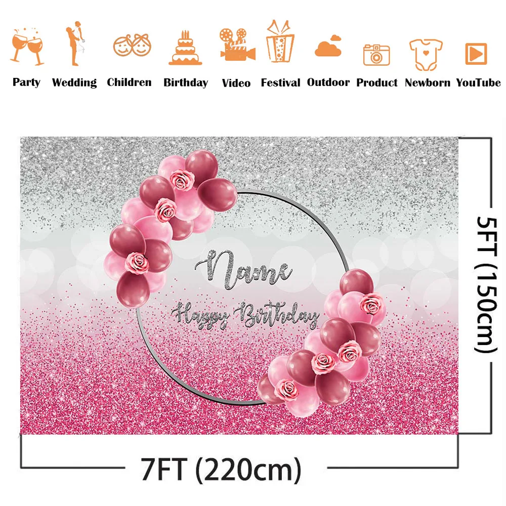 Rosa rosa compleanno sfondo Customzie nome fai da te donne adulte dolce 16 ragazze festa di compleanno sfondo rosso e rosa palloncini Decor