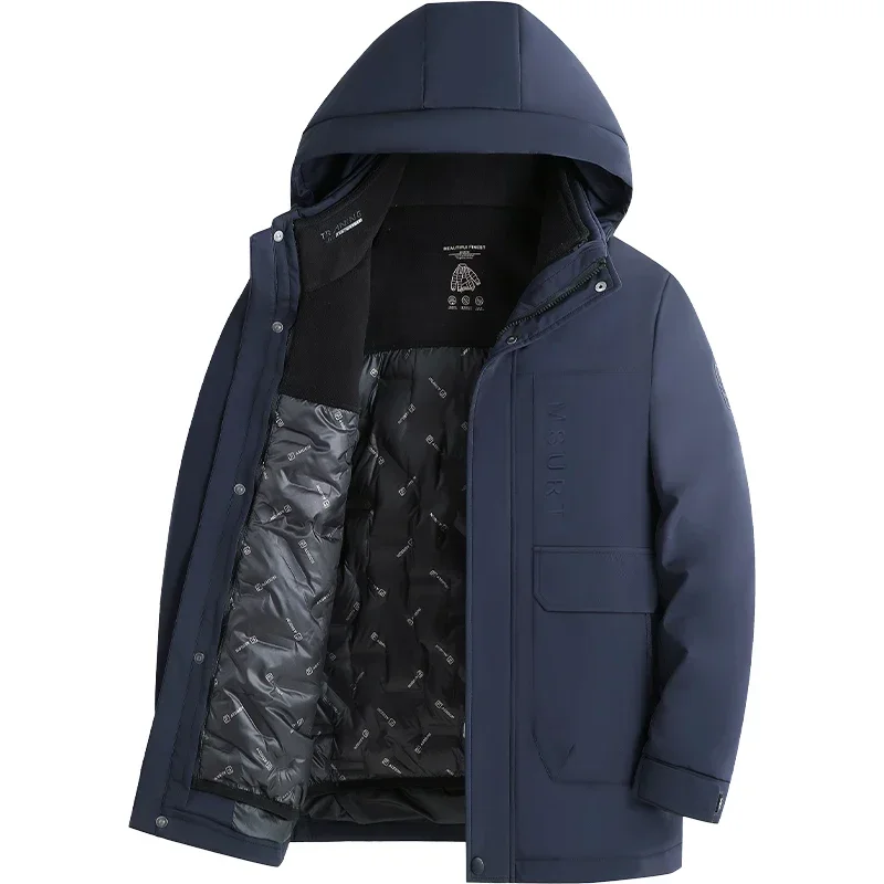 Winter Down Jacket Thickened Warm Business Coats Casual Windproof Caps Detachable Cold Proof Suits High Quality Mens Clothing