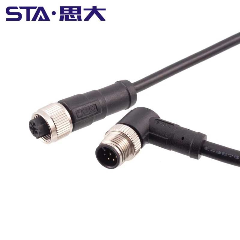 1 Meters Shielded Braid M12 4 5 Pins A B Molding Extension Cable C D Code 6 8 12 17 Poles Male Female PVC PUR Leads 22AWG 24AWG